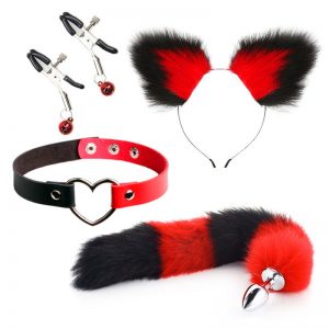 Kit Bondage De 4 Accesorios Rojo/Negro