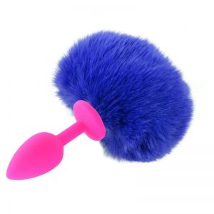 Dilatador Anal Siliconado Fucsia S Con Pompón Azul