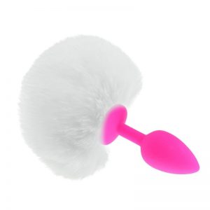 Dilatador Anal Siliconado Fucsia S Con Pompón Blanco (PEQUEÑO)